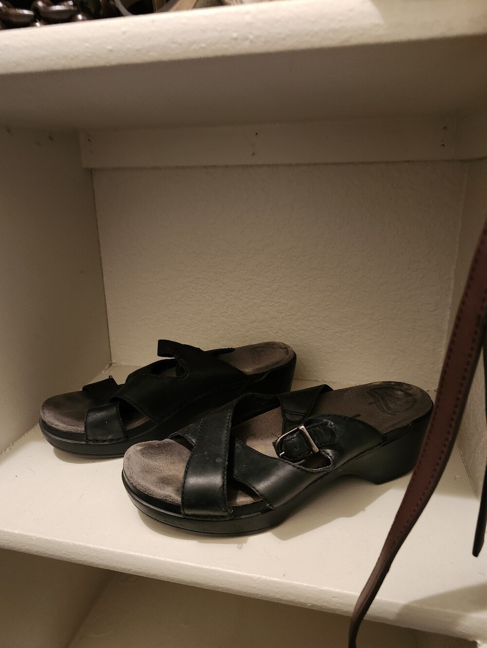 Dansko Black Leather Slip-On Wedge Mules